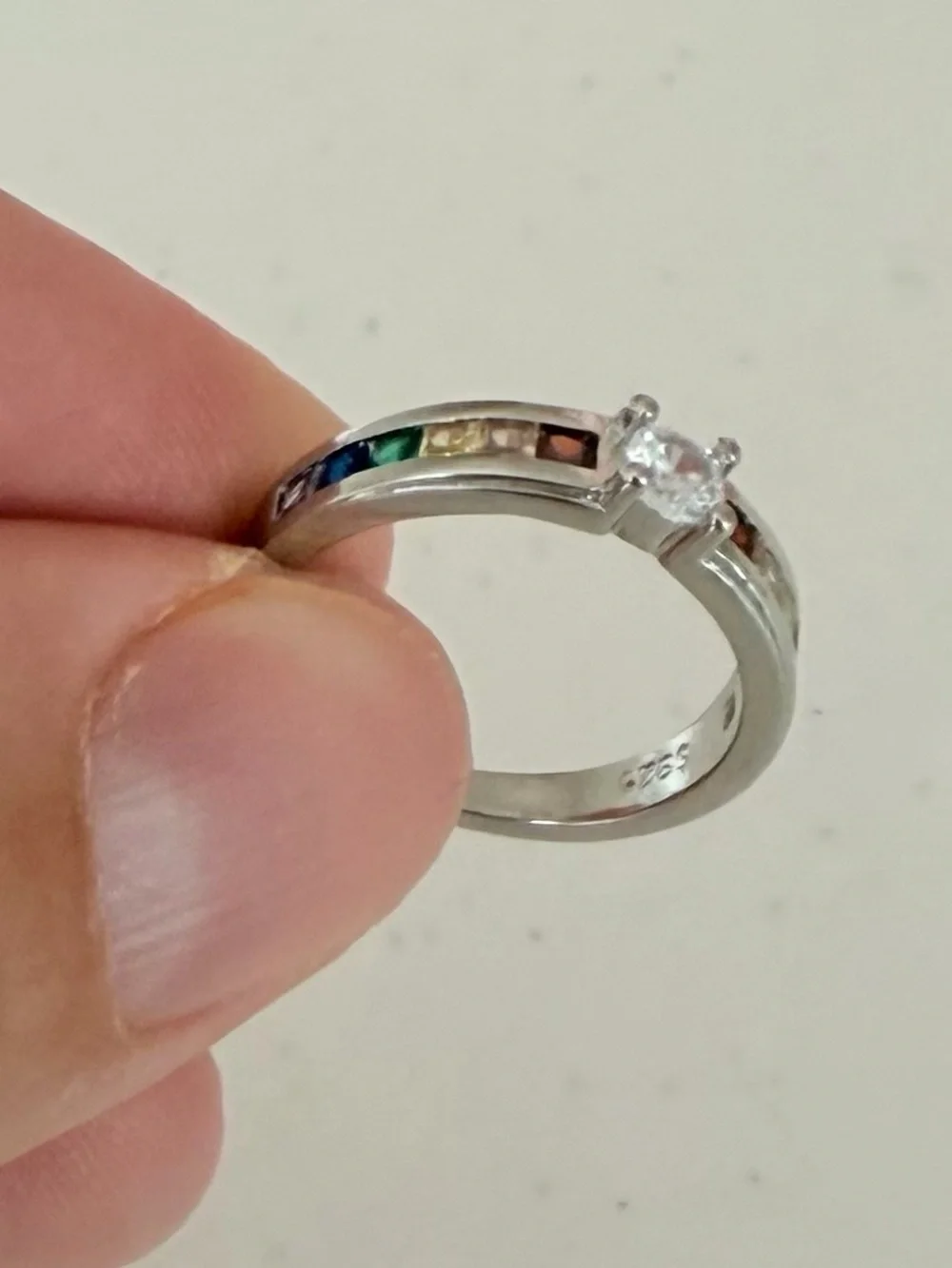S925 Silver Rainbow Cubic Zircon Ring.